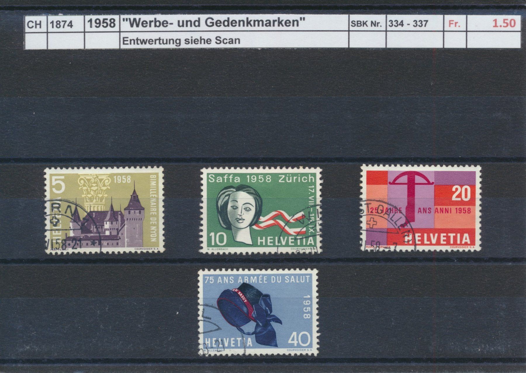 Tutti i francobolli: 1958 "Werbe- und Gedenkmarken". gestempelt – Usato da Winterthur venduto da Zupogeru