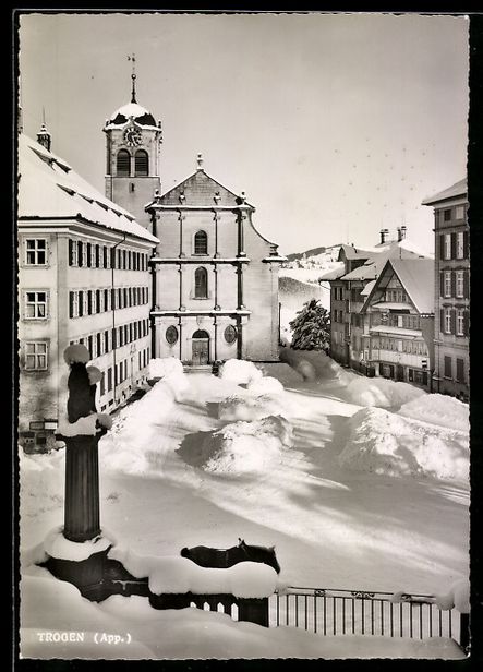 Ansichtskarten: Trogen /App., Kirche und verschneiter Pl – Gebraucht aus Berlin von bartko-reher
