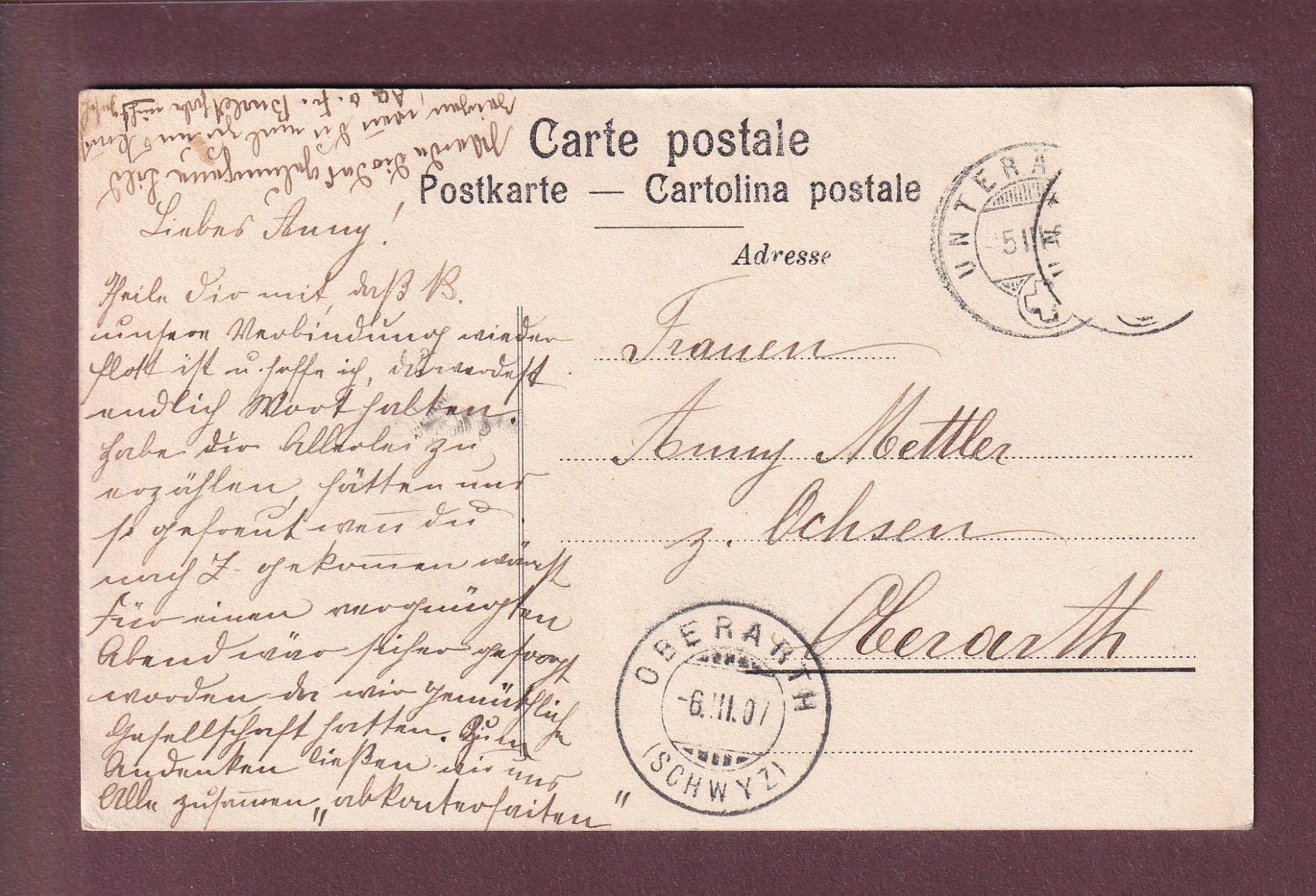 Ansichtskarten: AEGERISEE - 1907 – Gebraucht aus Pully von nicecards 1