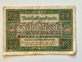 10 Mark 1920 Reichsbanknote Deutschland, guter Zustand
