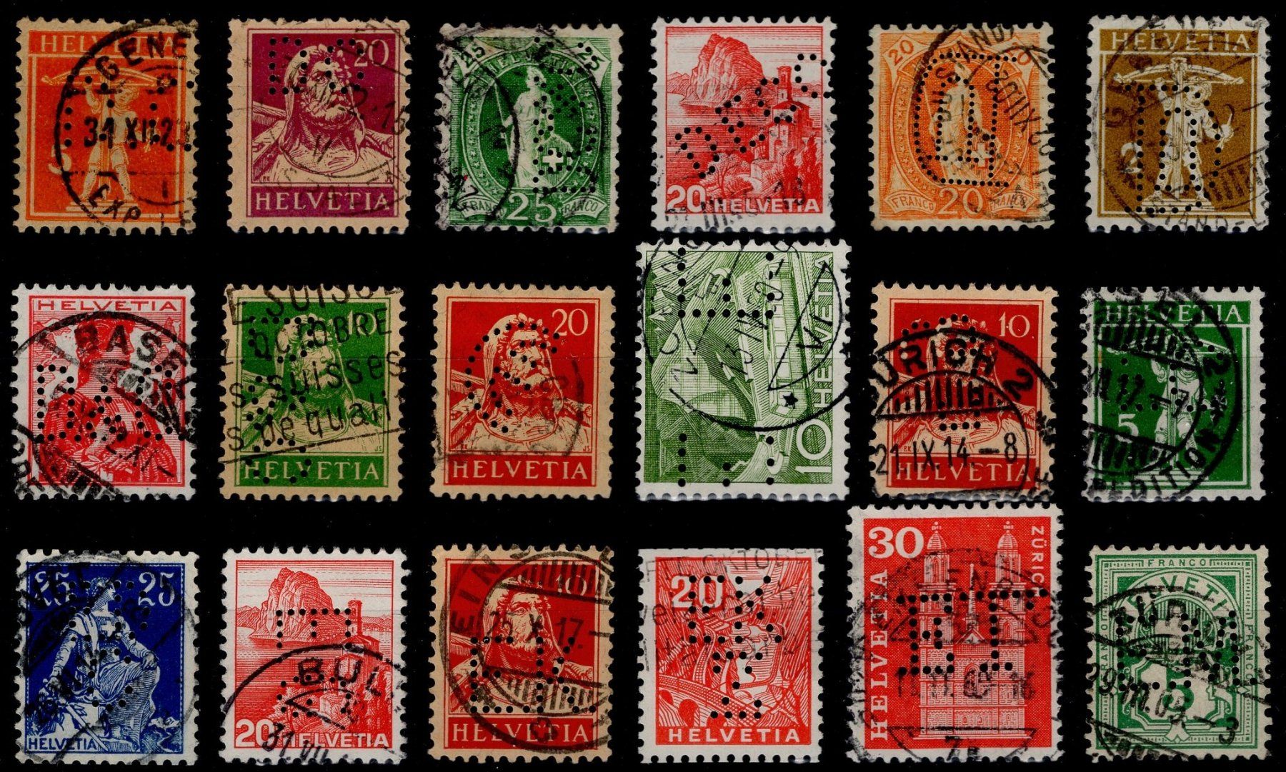 Alle Briefmarken: 18 diverse Schweizer Perfins – Gebraucht aus Eglisau von Chperfins 1