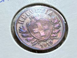 Schweiz 2 Rappen 1919 vzgl mehrfarbige Patina + Perlmutt +