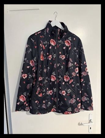 Damenjacke schwarz Blumenmuster Reissverschluss 