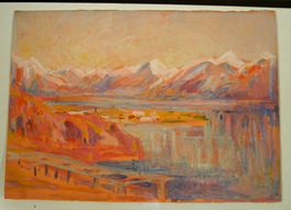 Berge mit See Aquarell 56 x 41 cm