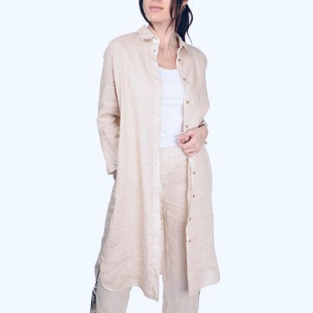 Gran Sasso Leinen Hemdbluse Kleid mit Taschen h beige Gr 38