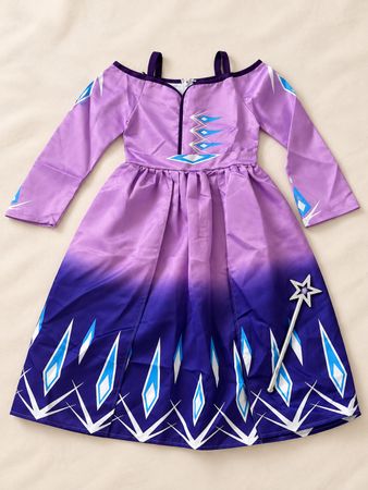 Costume Reine des Neiges Elsa, taille 140 avec baguette ✨
