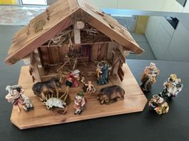 Handgefertigte Weihnachtskrippe, Holz,von Werner Schütz Birr