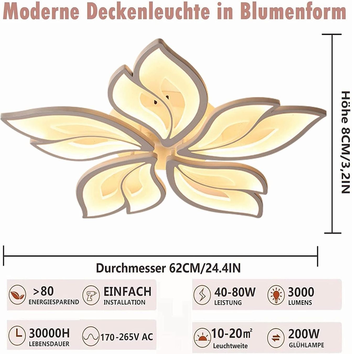 Kronleuchter & Deckenlampen: LED Deckenleuchte Deckenlampe Dimmbar Blumenform  40–80 W – Neu und originalverpackt aus Wittenbach von VELARO 2