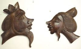 Paar Vintage Holzbilder King and Queen