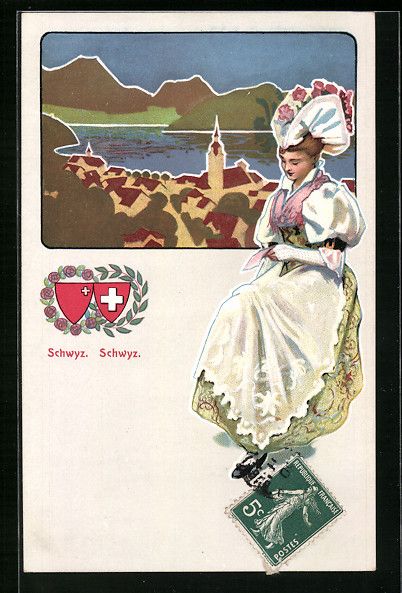 Ansichtskarten: Junge Frau in Schweizer Tracht liest ein – Gebraucht aus Berlin von bartko-reher