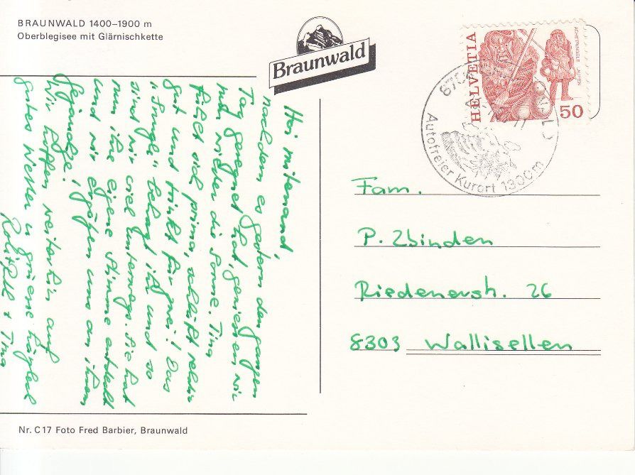 Cartoline postali: Braunwald 1986 – Usato da Bürglen TG venduto da StampGraf 1