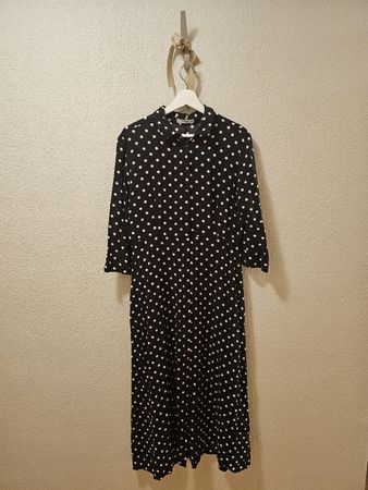 Mango Maxi-Punkte Kleid Gr. L Schwarz-Weiss 3/4 Arm