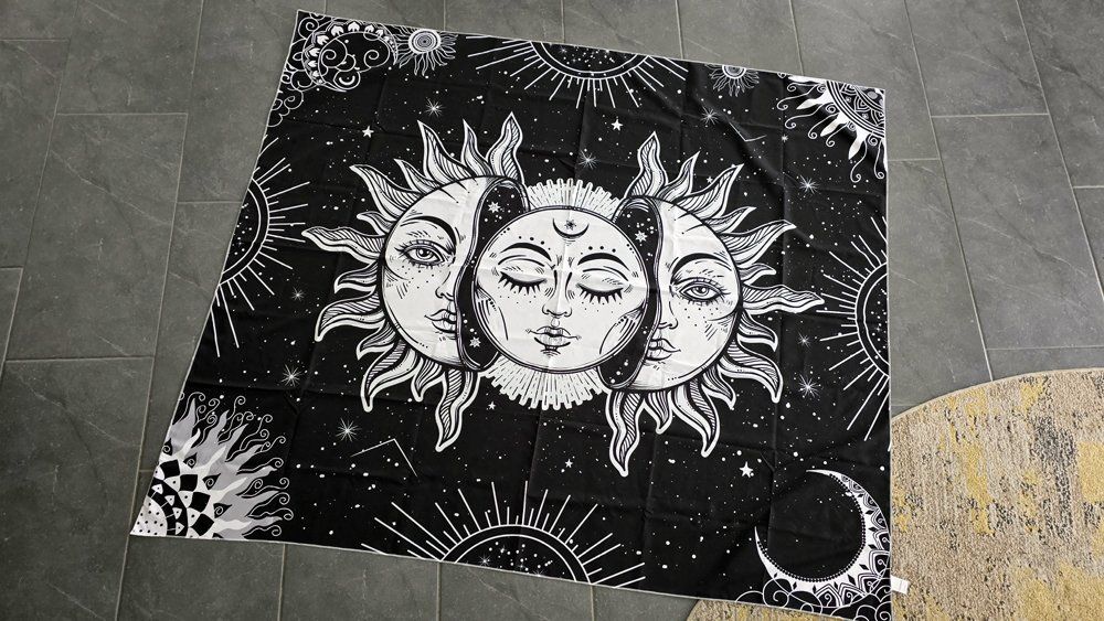Wandteppich Sonne & Mond Mandala – Schwarz-weiß, 203 X 152 Cm, Polyester, Yin-Yang Design