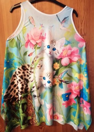 Damen Top, Katze Blumen Print, ärmellos