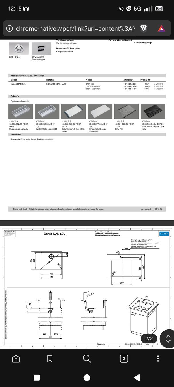 Suter Daneo DAN 50U Unterbauspühlbecken (Neu (gemäss Beschreibung)) in ...