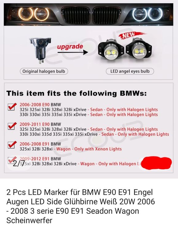 BMW LED Angel Eyes 2 Stk. Glühbirne für e90 , e91 | Kaufen auf Ricardo