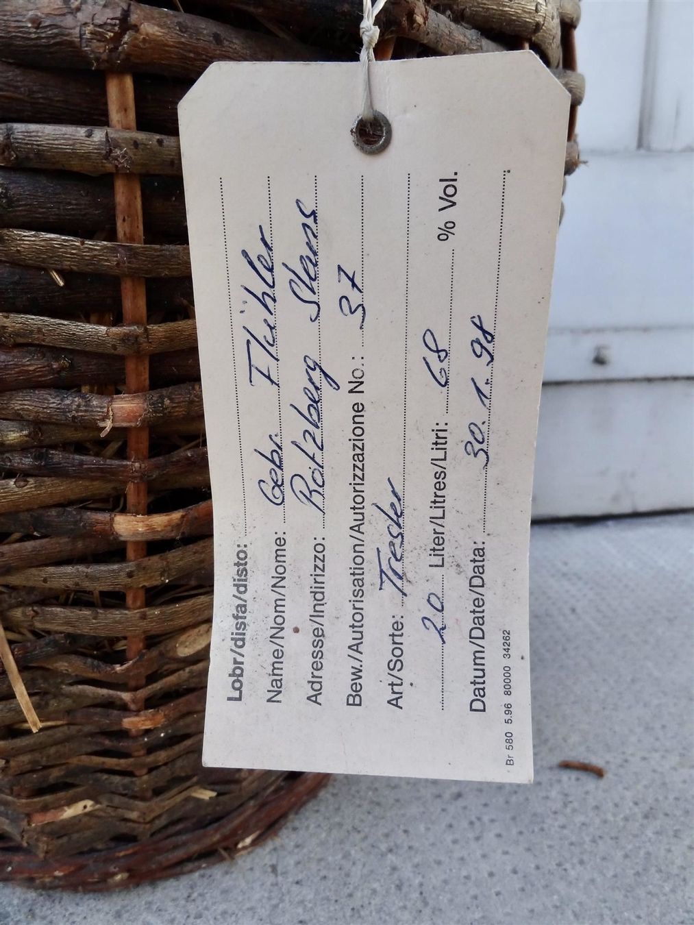 Bottiglie: alte grosse Korbflasche 20 Liter – Usato da Kerzers venduto da Flaschenposten 6