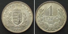 UNGARN 1 Pengö 1939 Silber ERHALTUNG! unz