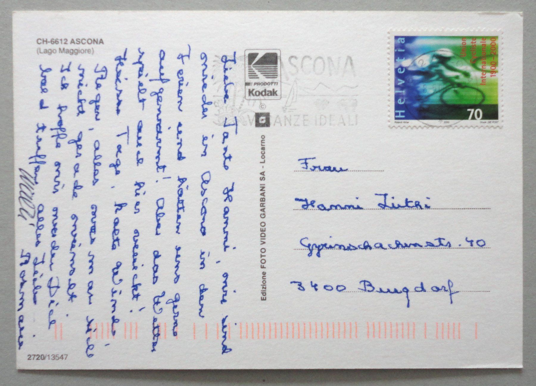 Cartoline postali: Ascona (Lago Maggiore) – Usato da Fétigny venduto da Billy2miny 1