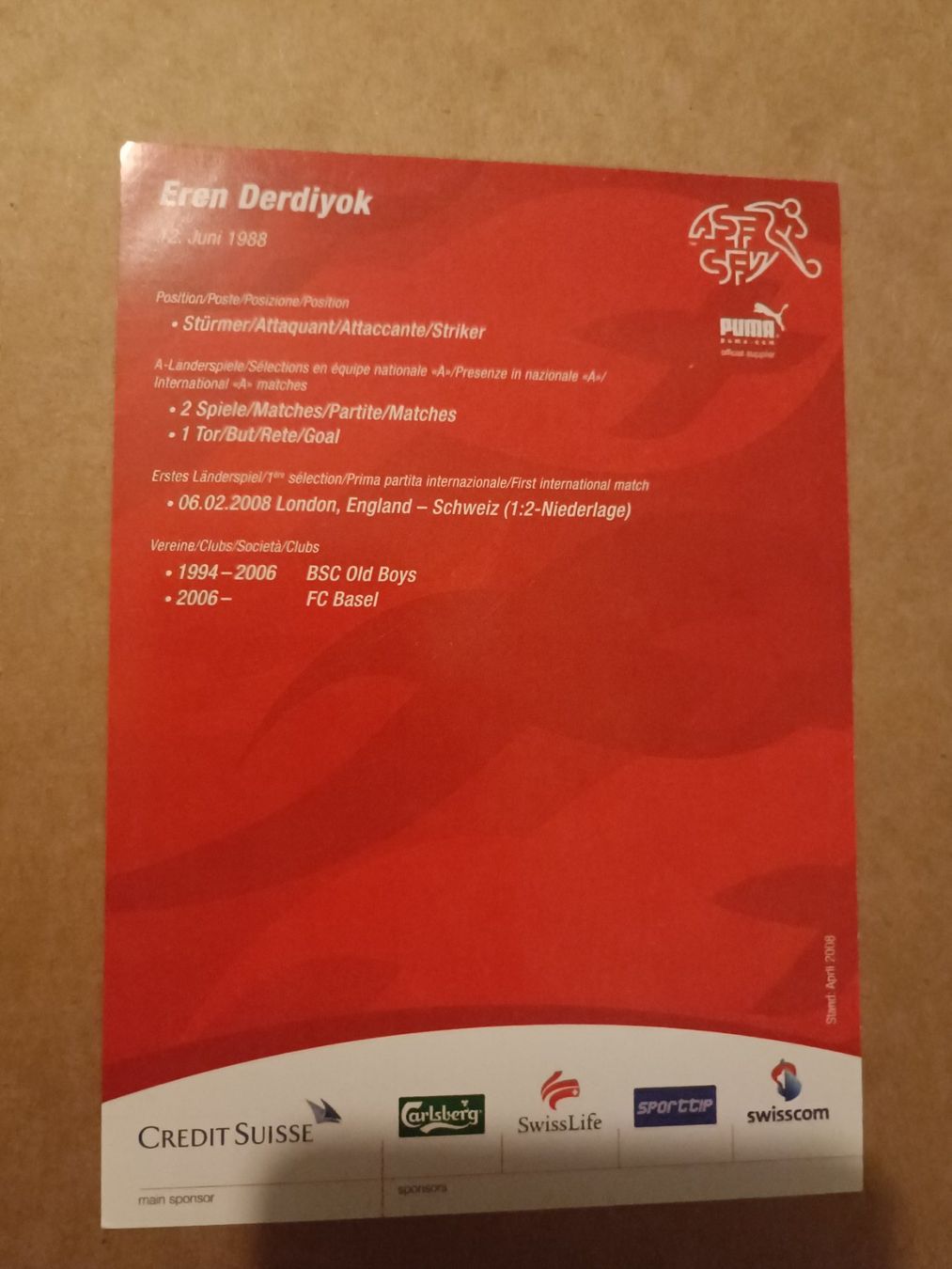 Autografi: Eren Derdiyok - handsigniert SFV Karte – Usato da Menziken venduto da Artographs 1