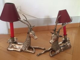 Couple bougeoirs metal vintage cerfs