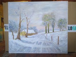 Gemälde Winterlandschaft mit Haus und Weg 37x33cm guter Z...