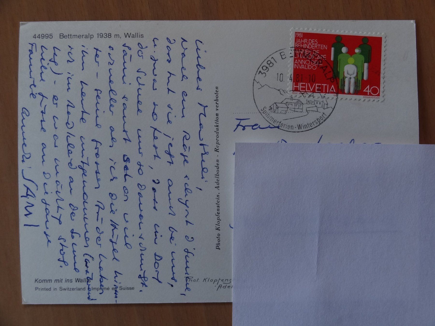 Cartoline postali: Bettmeralp - 1981 – Usato da St Léonard venduto da Riglin 1