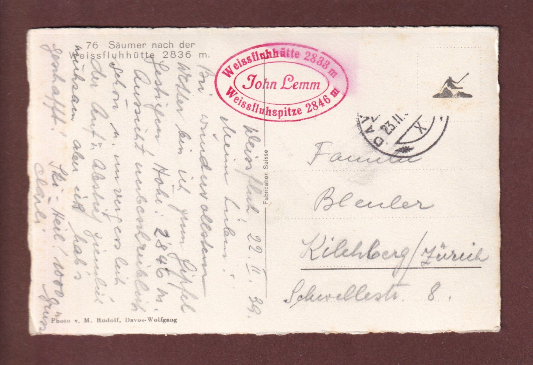Cartoline postali: Säumer nach der WEISSFLUHHÜTTE - 1939 // Falte // – Usato da Pully venduto da nicecards 1