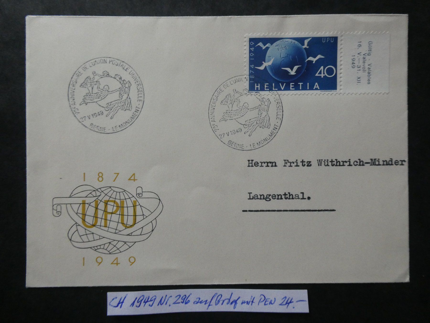 Tutti i francobolli: CH 1949 Nr. 296 auf Brief – Usato da Lausen venduto da Herbamare01