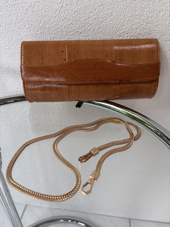 Vintage Brown snakeskin Clutch With Chain Shoulder Strap