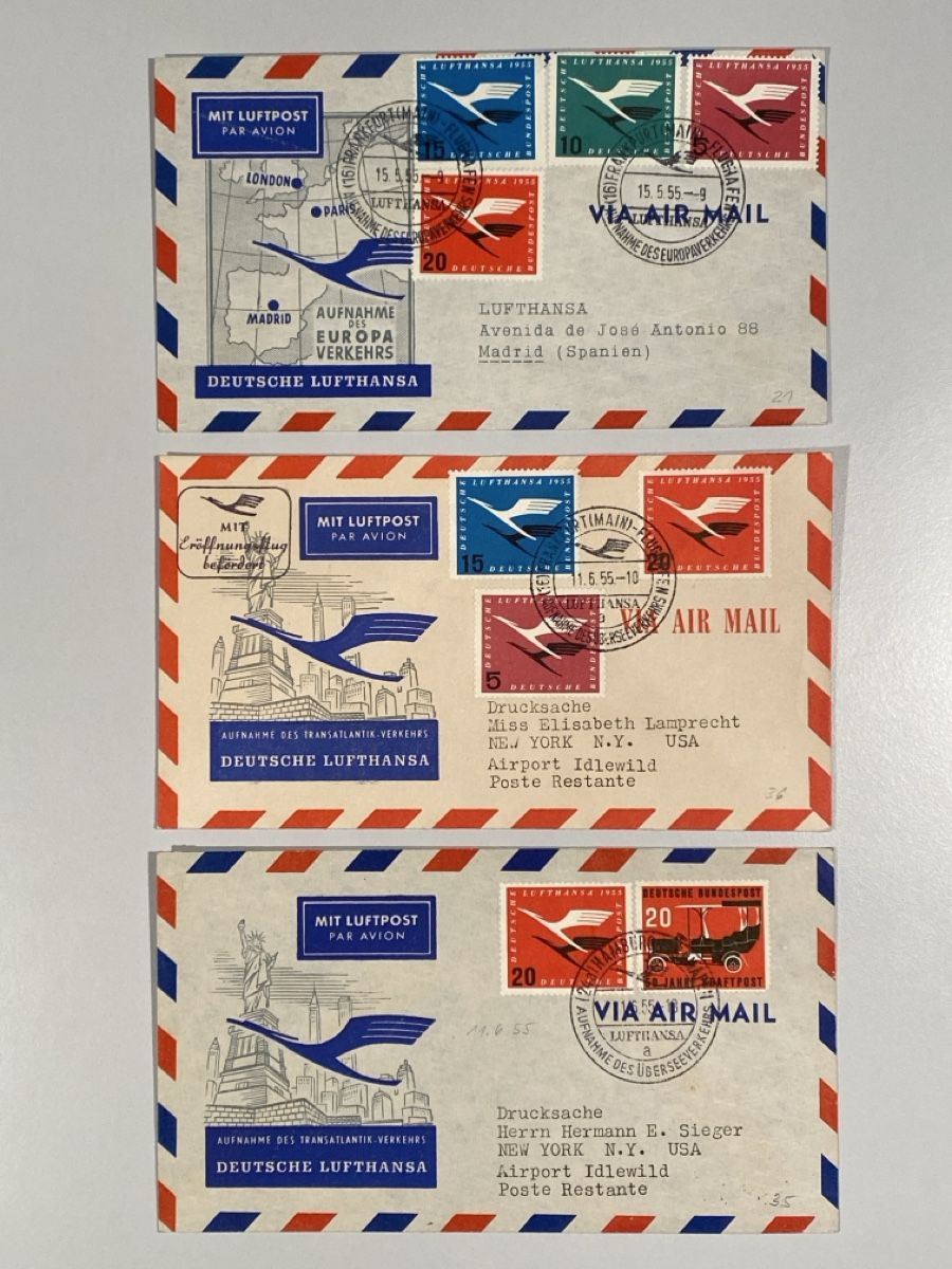Alle Briefmarken: Germany 1955 - 3 Briefumschläge Lufthansa Air Mail – Gebraucht aus Küssnacht a. Rigi von Unique-Valuable