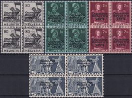 1948-50, OMS, Nr.17+19+22+24 Viererblöcke gestempelt K:200.-