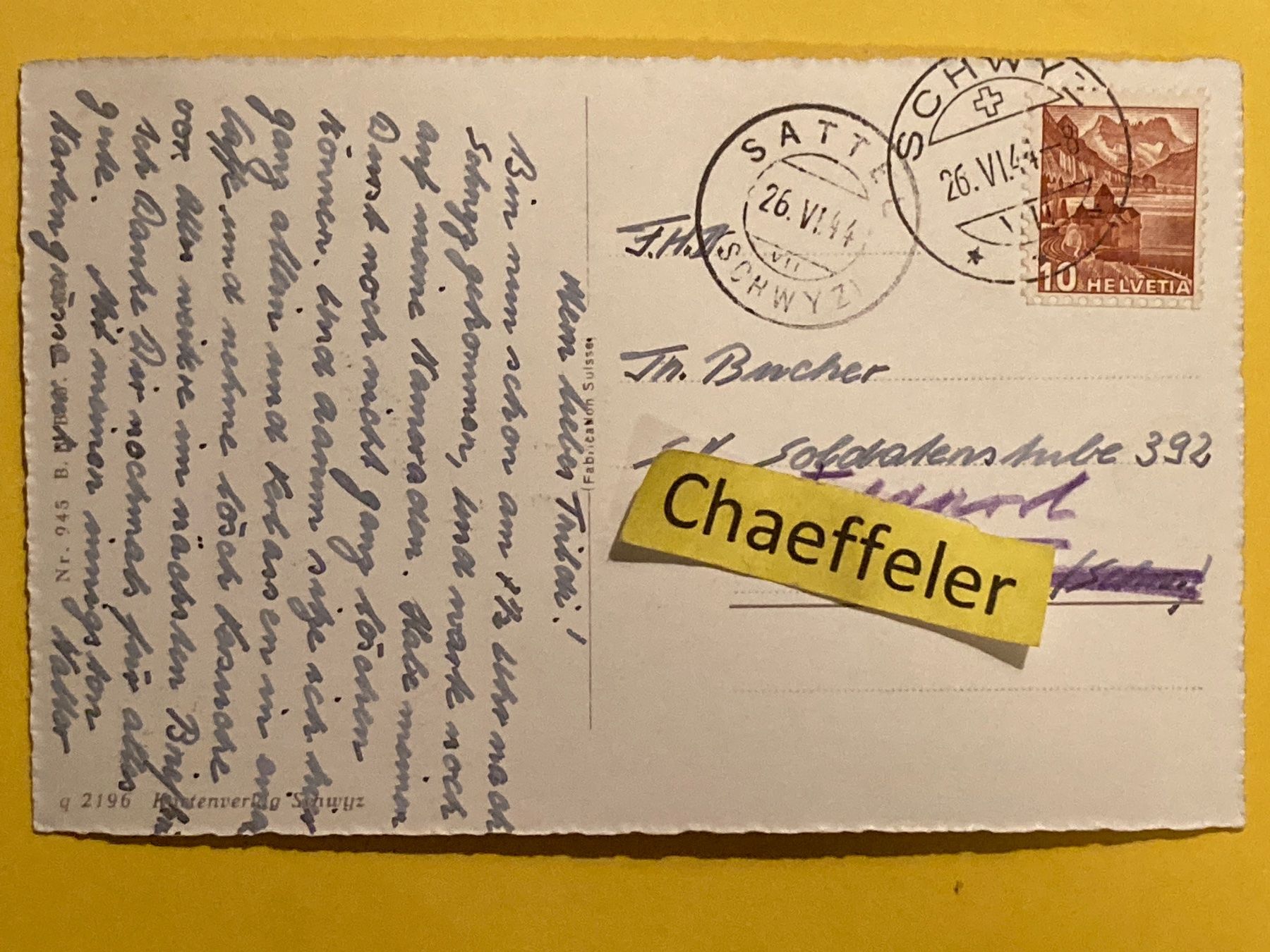 Ansichtskarten: 1944 Schwyz mit den Mythen – Gebraucht aus Zürich von Chaeffeler 2