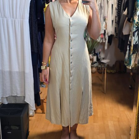 De Ville Leinen Viskose Kleid Vintage Midi Gr. 40/42 Elegant