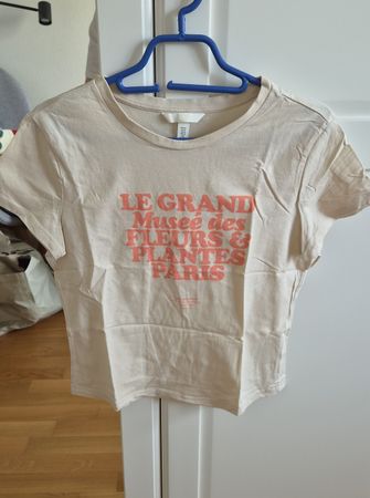 H&M T-Shirt creme mit coral Aufdruck M
