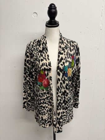 Leo Cardigan aus Wolle Kaschmir grau Blumen 38