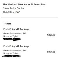 The Weeknd, 2 VIP TICKETS, DUBLIN, Croke Park, 22.08.2026
