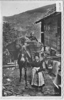 En Valais - Zwei Kinder mit Maultier