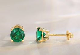 Solide 14 Karat 585 Gelb Gold Klein Ohrstecker smaragd