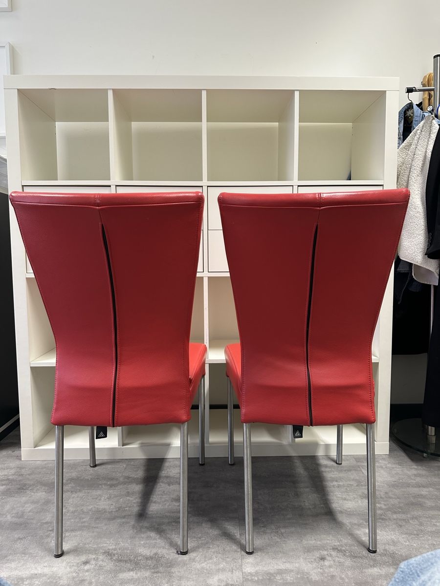 Sedie: 2er Set: Moderne, rote Lederstühle mit Chromgestell – Usato da Muttenz venduto da Tschulietta_105 4