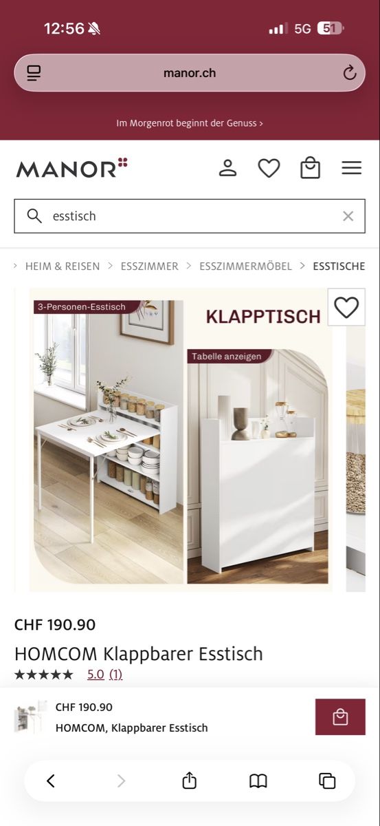 Tische: Klappbarer, platzsparender Esstisch – Neu (gemäss Beschreibung) aus Bätterkinden von michellenoemi00