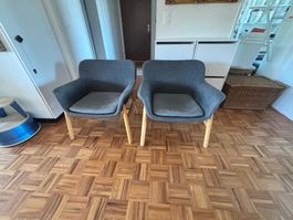 2 IKEA Armchairs, Grey Fabric, Wooden Legs