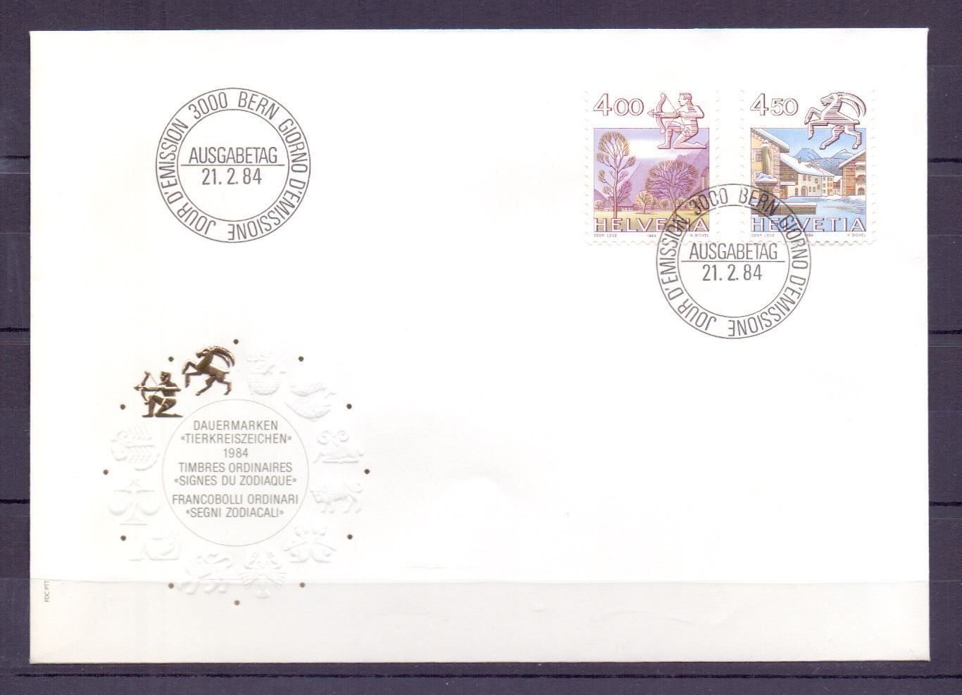 Tutti i francobolli: CH SATZ FDC TIERKREISZEICHEN 1984 – Usato da Koblenz venduto da Markenhimmel