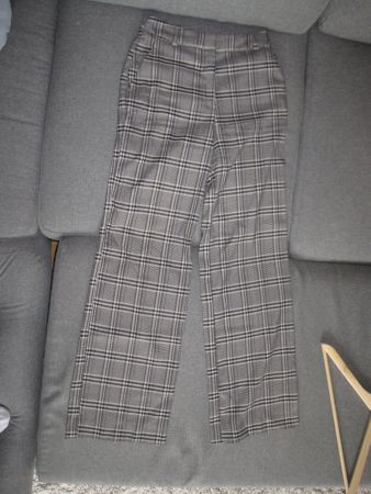 Hose lang weit kariert beige-schwarz H&M, Mischgewebe 34
