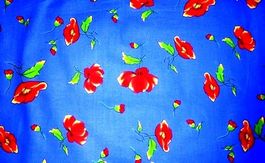 Baumwollstoff 47 x 160 cm  rote  Mohnblumen auf blau