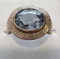 Art-Déco Ring Aquamarin oval facettiert Grösse 58