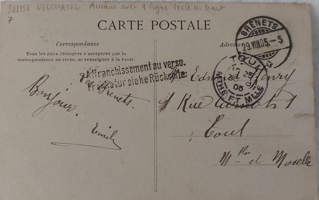 Cartoline postali: LOCLE-COL des Roches - 1905 – Usato da Delémont venduto da Domdom1 1