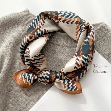 New 53cm 100% Silk Scarf, Houndstooth Autumn Silk Scarf