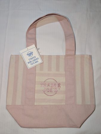 Trader Joes striped mini canvas tote bag pink