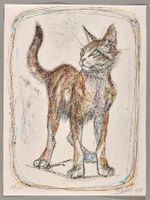 Freche Katze, Lithografie von Fritz Hug, handsigniert
